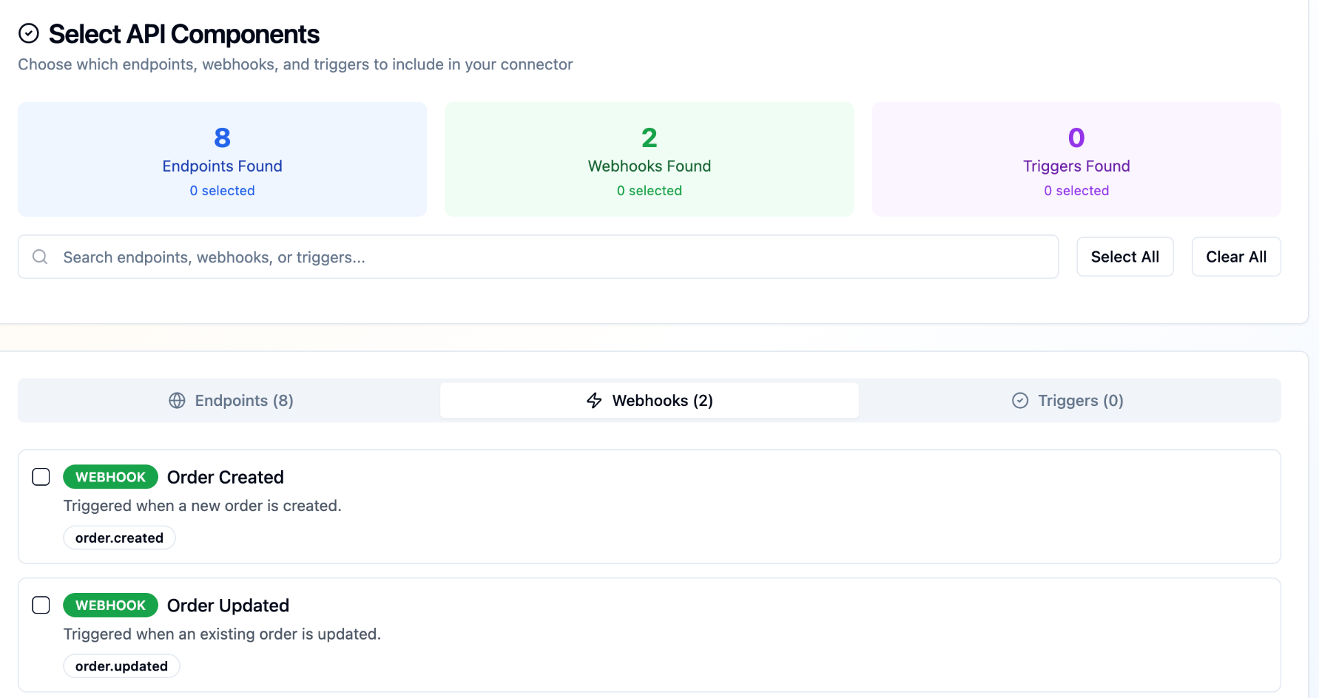 Webhooks and Triggers Selection